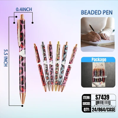 S7439, Beaded Pen Metal Assorted 24/PDQ, 887257374395