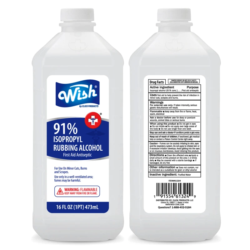 Wish Rubbing Alcohol 16oz 91% Clear