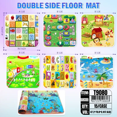 T9080, DOUBLE FLOOR LEARNING MAT SM.  双面爬爬垫 48"x71"=1.2MX1.8M, 887257190803