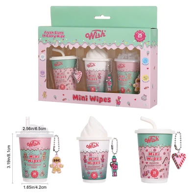 OL69354, Wish Mini Cleaning Hand Wipes 25CT 3PK, 191554693548