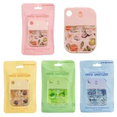 60380, Wish Hand Sanitizer Spray 1.2oz with Bags (4) Sweet Guava/Black Plum/Cucumbe Melon/Violet Orchid, 191554603806