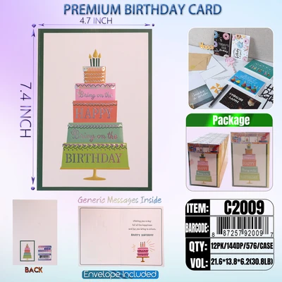 C2009, Birthday Premium Card Generic Messages Inside 12/PVC (144DP), 887257920097