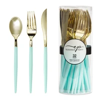 36338, Elegance Party 32PK Cutlery Mint+Gold, 191554363380