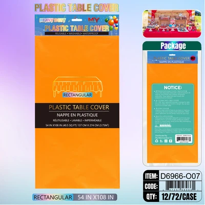 D6966-O07, Plastic Table Cover Orange Rectangular 54"x108", 887257572463