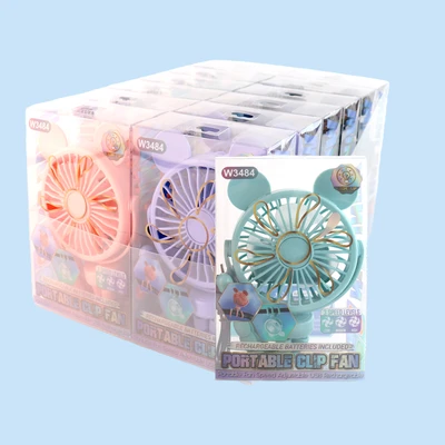W3484, Rechargeable Portable Fan Light Up Assorted Color/PDQ, 887257734847