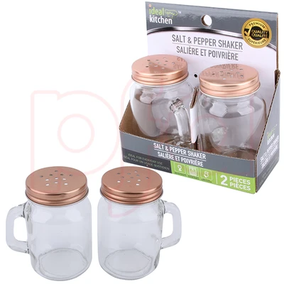 33028, Ideal Kitchen Glass Handle Salt & Pepper Shaker 4oz Rose Gold 2PK, 191554330283