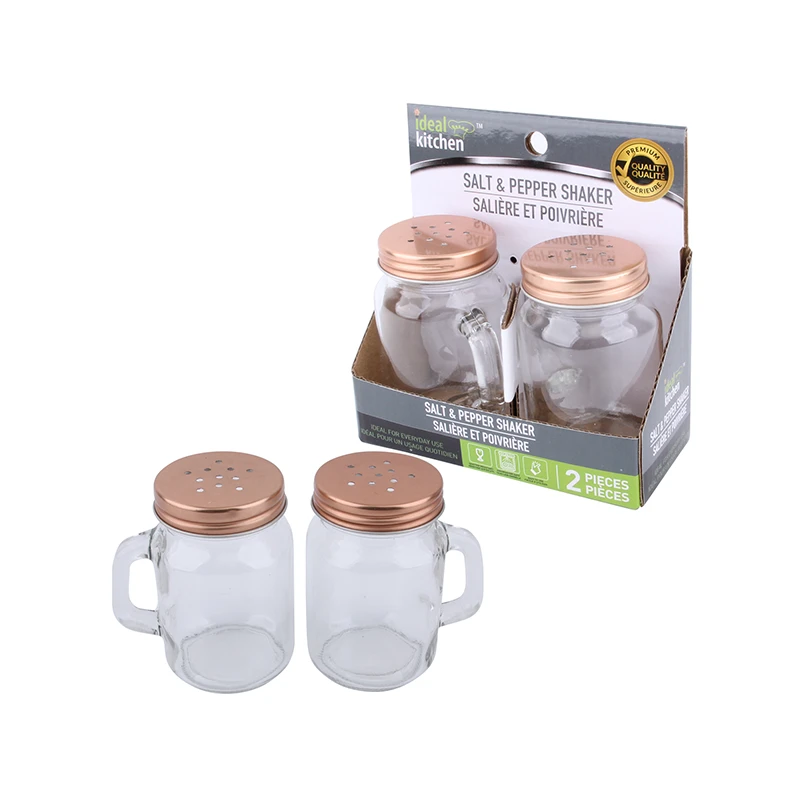 Ideal Kitchen Glass Handle Salt & Pepper Shaker 4oz Rose Gold 2PK