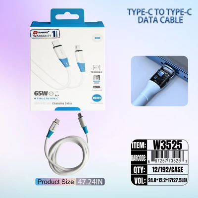 W3525, FAST CHARGING DATA CABLE 1.2M 65W Type C-C, 6918033876285