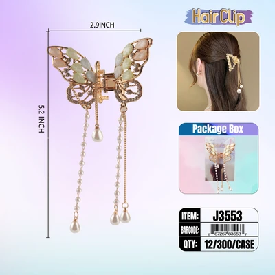 J3553, Hair Clip 3″ Inch with  Pearl, 887257835537