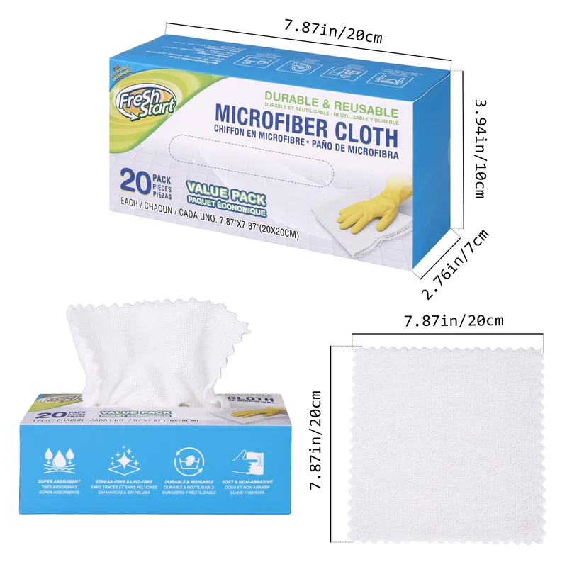 Fresh Start Microfiber Cloth 7.87*7.87in 20pk