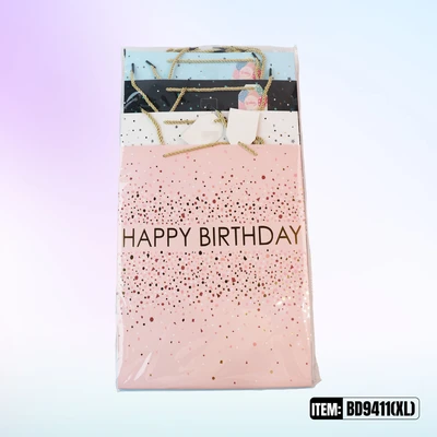 BD9411-XL, Birthday Gift Bags XL. Assorted x4 Styles 11.8"x4.7"x16.5", 887257130236