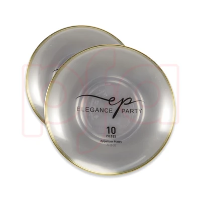 36283, EP Curve 10PK 7.5" Dinner Plate Clear+Gold, 191554362833