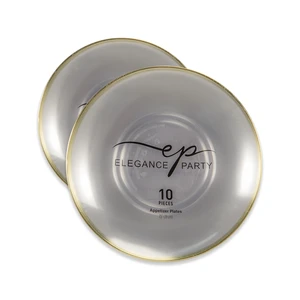 36283, Elegance Party Curve 10PK 7.5" Dinner Plate Clear+Gold, 191554362833
