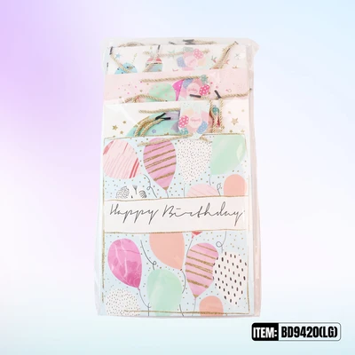BD9420-LG, Birthday Gift Bags LG.Assorted x4 Styles 10.2"x3.9"x12.6", 887257130724