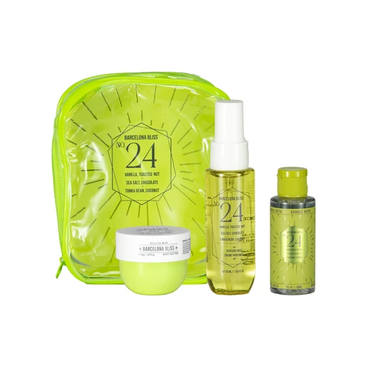 89464, SOLO EN IBIZA 3pcs-BARCELONA BLISS 24-1.02oz Body Mist, 2oz Bubble Bath, 1.02oz Body Butter, 191554894648