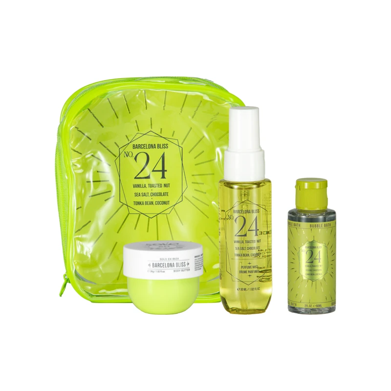 Women's 3 Pcs Bag Set 1.02 oz Body Mist 2 oz Bubble Bath 1.02 oz Body Butter Barcelona Bliss 24 - Solo En lbiza