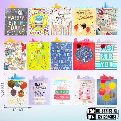 BD-SERIES-XL, BD-Series Assorted Birthday Gift Bags XL.16.5"x11.8"x4.7", BD-SERIES-XL