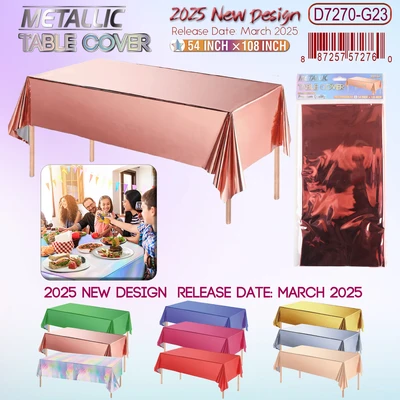 D7270-G23, Metallic Table Cover Rose Gold.54"x108", 887257572760