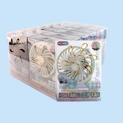 W3483, Rechargeable Portable Fan Light Up Assorted Color/PDQ, 887257734830