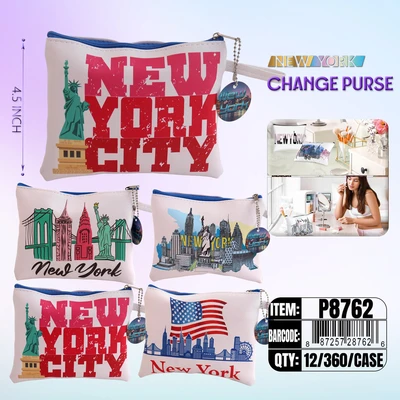 P8762, NewYork Coin Purse 4x Assorted 7.2"x 5.5", 887257287626