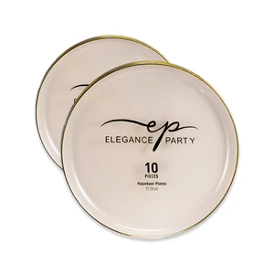36342, Elegance Party Edge 10PK 7.5" Dinner Plate Linen+Gold, 191554363427