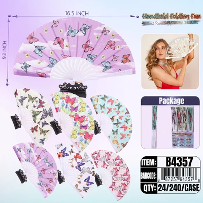 B4357, Hand Fan 16.5“x9.2" 24/DPQ, 887257643576