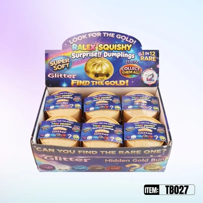 TB027, Ralex Squishy Dumplings Glitter Surprise Gold 3.35", 887258010278