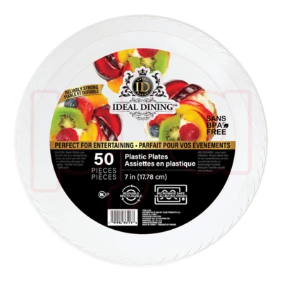 36109, Ideal Dining Plastic Plate 7in White 50CT, 191554361096