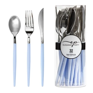 36307, Elegance Party 32PK Cutlery  Ice Blue+Silver, 191554363076