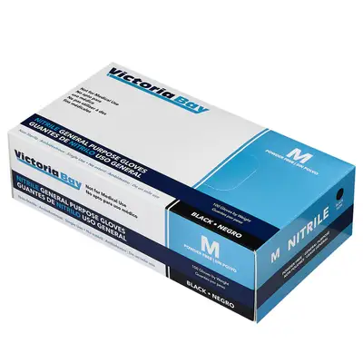 NG-VB-M, Victoria Bay Black Nitrile Exam Gloves 100CT Size: Medium