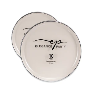 36343, Elegance Party Edge 10PK 7.5" Dinner Plate Linen+Silver, 191554363434
