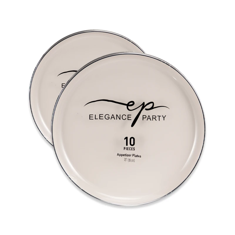 Elegance Party Edge 10PK 7.5" Dinner Plate Linen+Silver
