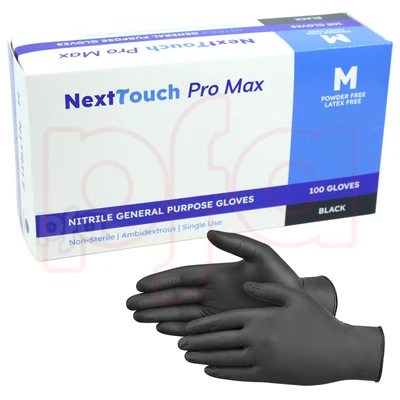 NG-NT-M, Next Touch Black Nitrile Exam Gloves 100CT Size: Medium, 810181040463