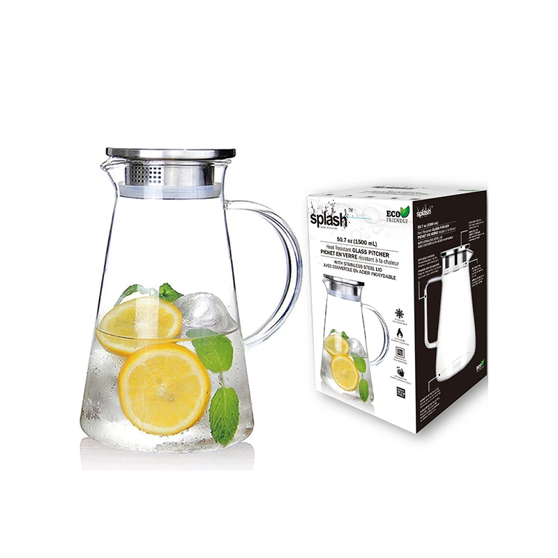 Splash Glass Pitcher w/ Aluminum Lid 50.7oz HD 1pk