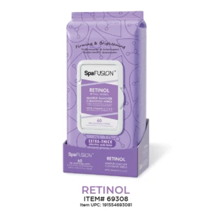 69308, Spa Fusion Make up Remover Cleansing Wipes 60ct Retinol, 191554693081
