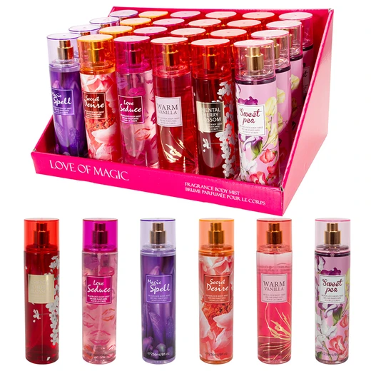 88843, Women's Body Mist Display 8 oz/ 236 ml Love Of Magic, 6 Scents Love Seduce/Magic Spell/Oriental Cherry Blossom/Secret Desire/Sweet Pea/Warm Vanilla - United Scents, 191554886087