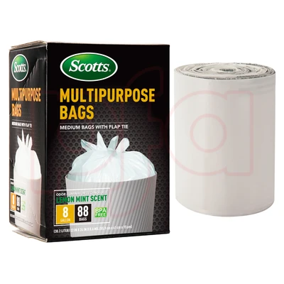 ST-30220, Flap Tie Trash Bag Box 8 Gal 150CT White Lemon - Scotts, 191554302204