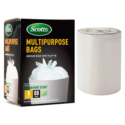 ST-30220, Flap Tie Trash Bag Box 8 Gal 150CT White Lemon - Scotts, 191554302204