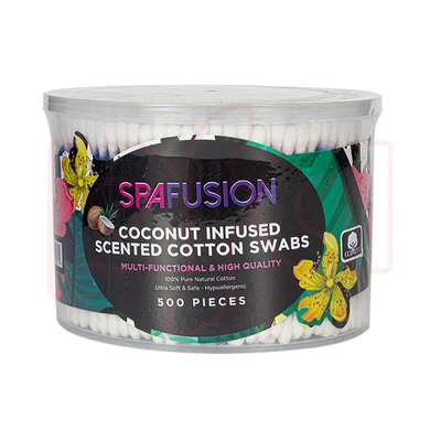 24032, Spa Fusion Coconut Infused Cotton Swabs Multicolourful Plastic 500CT, 191554240322