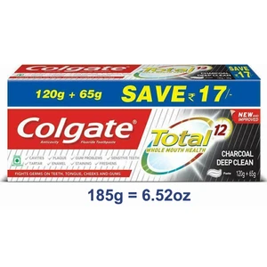 CTP185TCD, Colgate Toothpaste 185g 6.52oz Total Charcoal Deep Clean, 8901314311436