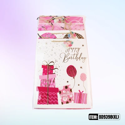 BD9398-XL, Birthday Gift Bags XL x4 Assted. 11.8"x4.7"x16.5", 887257130588