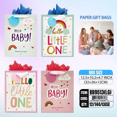 BB9513-LG, Baby Gift Bags LG.Assorted x4 12.5"x10.2"x3.9", 887257195327