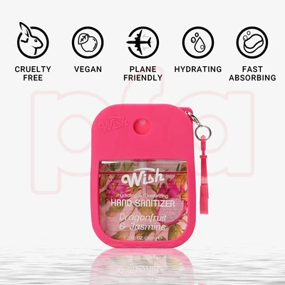 60395, Wish 4pcs Mix Bundle Hand Sanitizer Spray 1.2 oz w/ Silicone Case,Salted Caramel/Coconut Cream/Dragonfruit/Golden Citrus, 191554603950