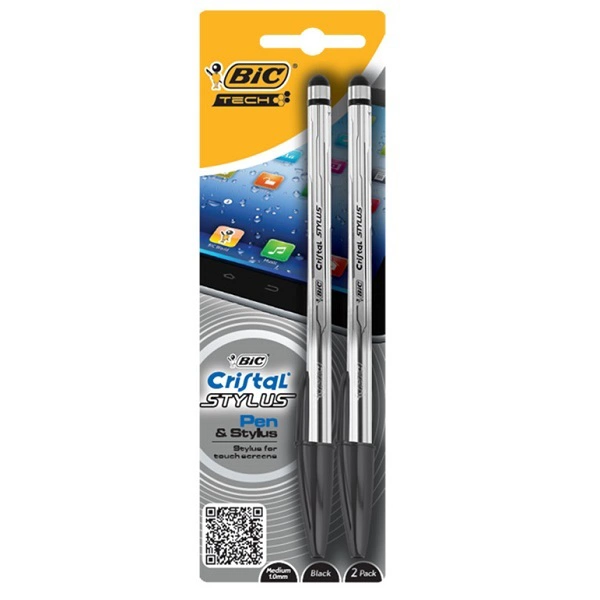 BIC90213, BIC Cristal Stylus Blk Pen 2PK, 9310025902137