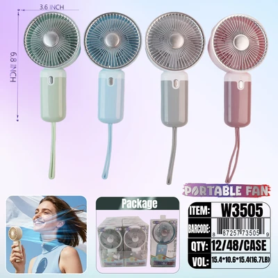 W3505, Rechargeable Portable Fan Assorted Color/PDQ, 887257735059