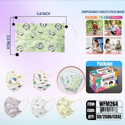 WFM264, Black Disposable Face Mask KIDS 50/Box Individual Package, 887257702648