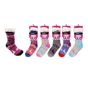 12013, Thermaxxx Sherpa Socks w/ Non-slip Bottom Raindeer, 191554120136