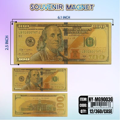 NY-MG9003G, Money Magnet $100 Bill Gold, 887257990038