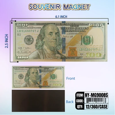 NY-MG9008S, Money Magnet $100 Bill Silver, 887257990274