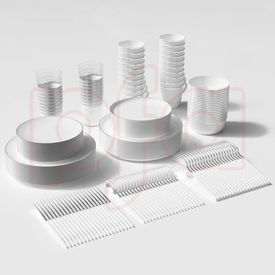 OL36452, 220PK 豪华餐具套装白色+银边